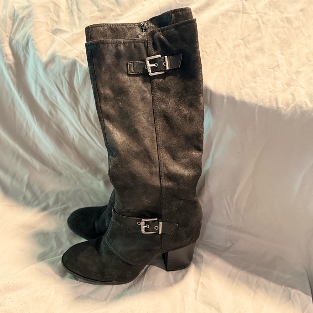Fergalicious Black Heeled Boots with Buckle Details
